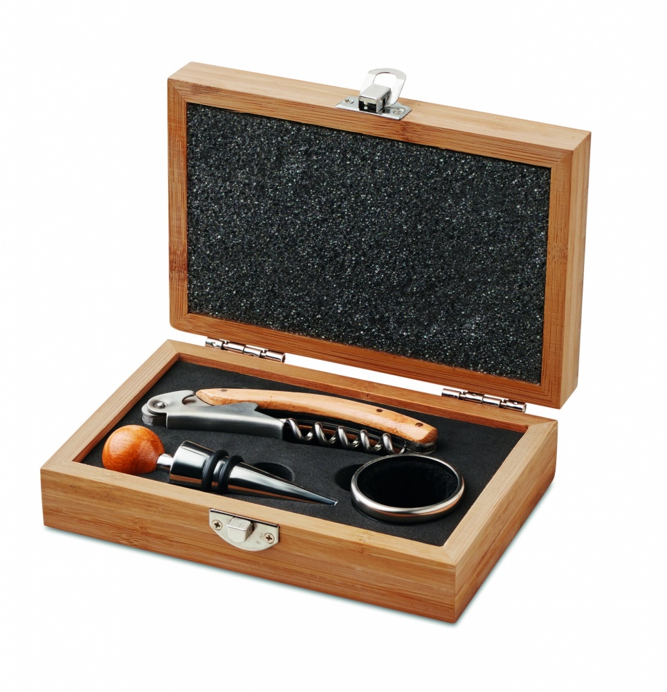 Logo trade promotional gifts picture of: Wine set in bamboo box
